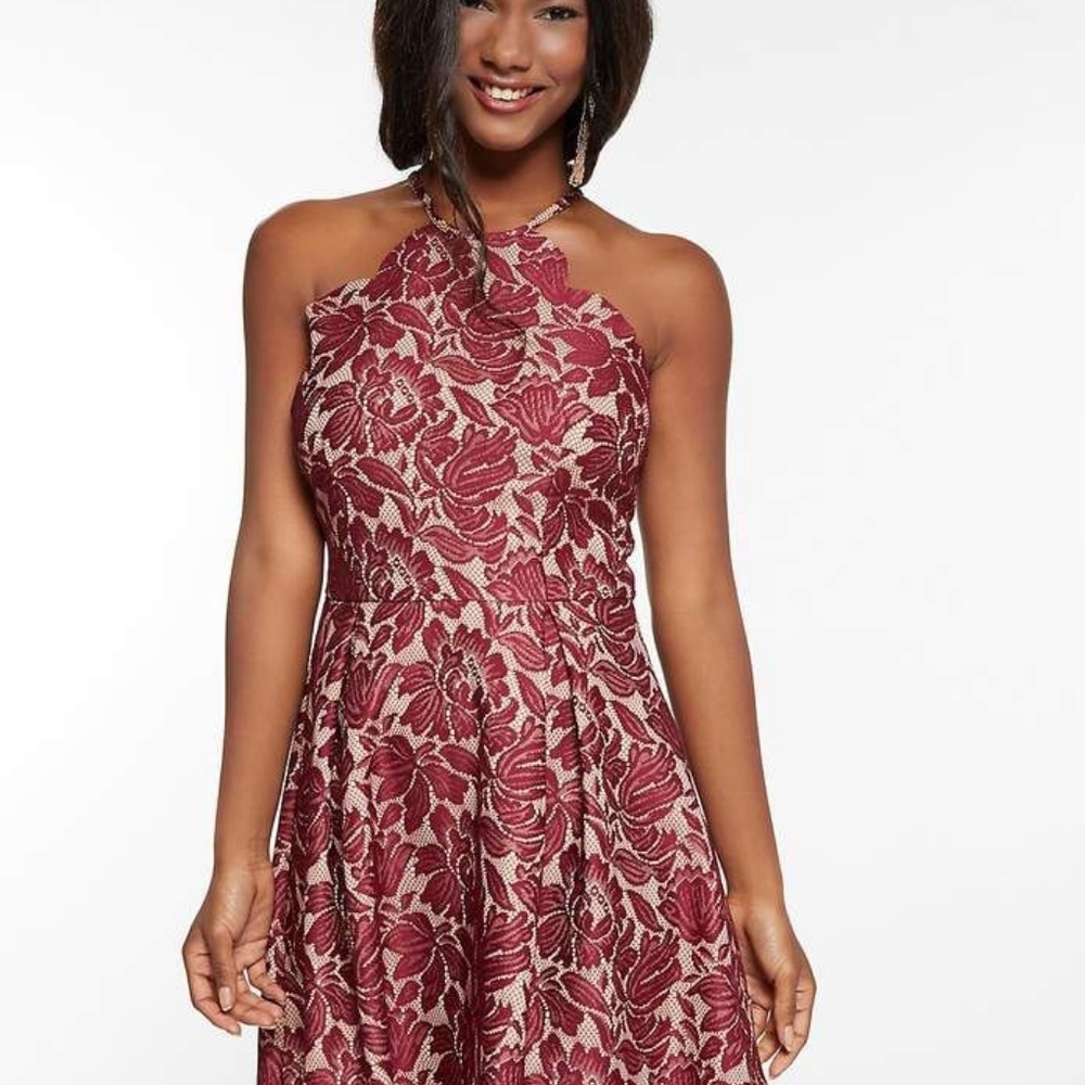 Charlotte Russe Lace Scallop Bib Skater lace Dress in wine red size extra small